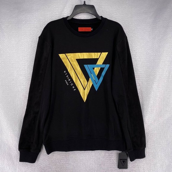 Vie + Riche Men’s Medium Black Graphic Logo Long Sleeve Crewneck Sweater - Picture 1 of 9